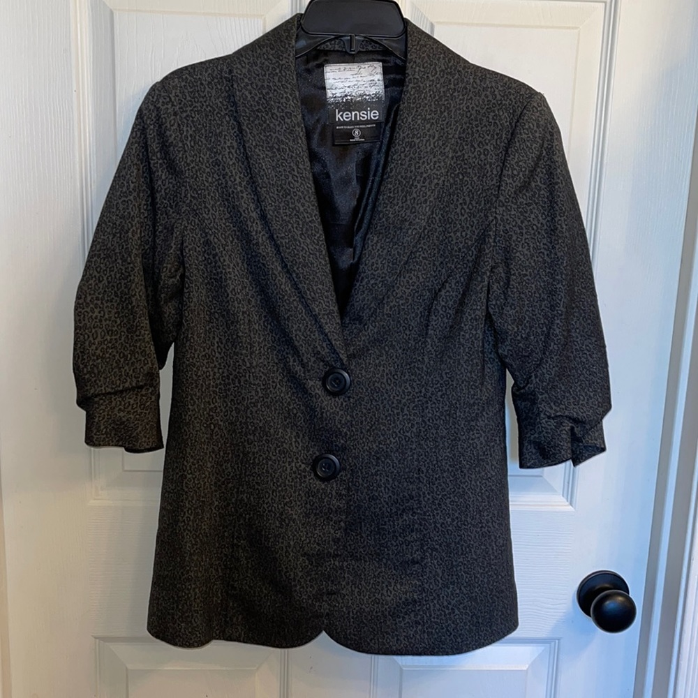 Kenzie black leopard 3/4 sleeve womens blazer